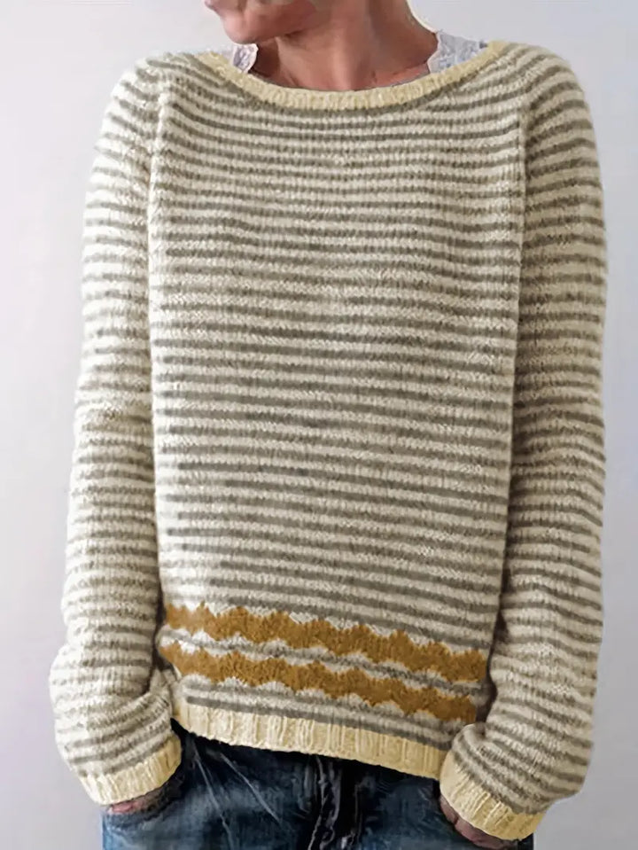 Kayla | Soft Striped Knit Sweater with Patterned Hem