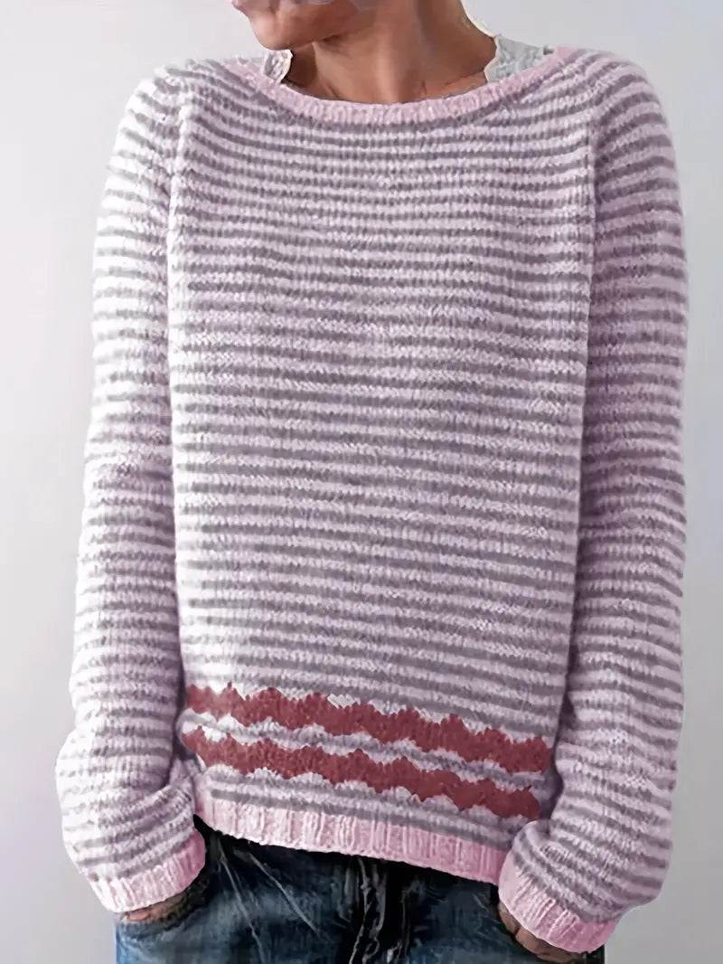Kayla | Soft Striped Knit Sweater with Patterned Hem