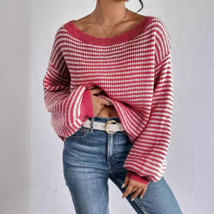 Larissa | Striped Off Shoulder Knit Sweater