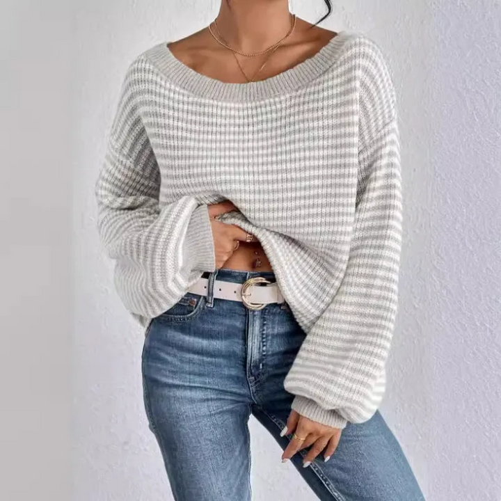 Larissa | Striped Off Shoulder Knit Sweater