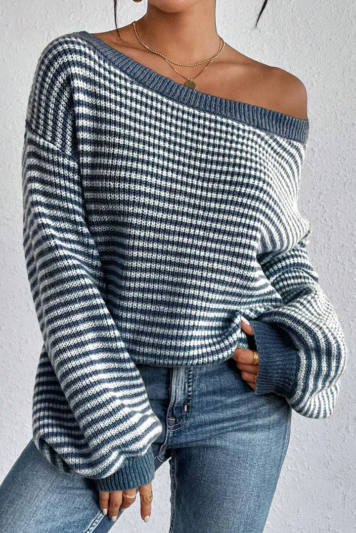 Larissa | Striped Off Shoulder Knit Sweater