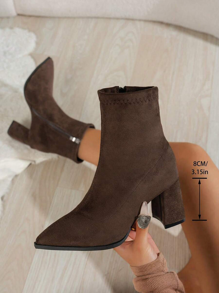 Evelyn | Suede Ankle Boots with Block Heel and Pointed Toe