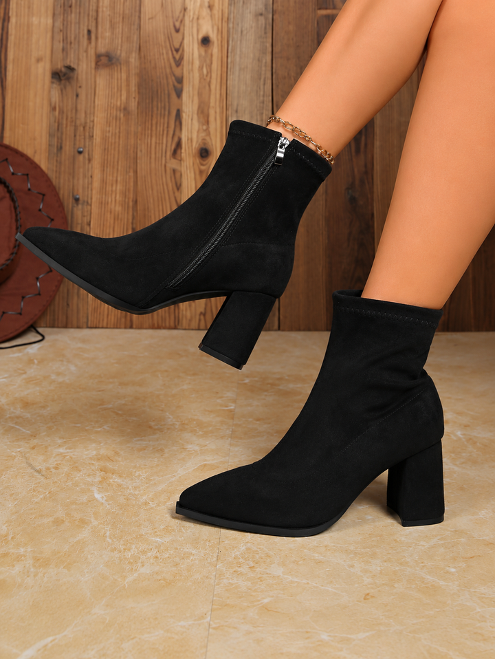 Evelyn | Suede Ankle Boots with Block Heel and Pointed Toe