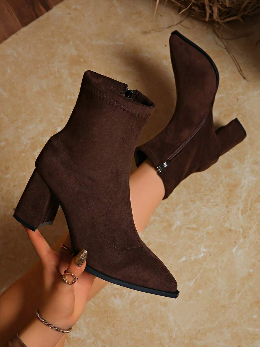 Evelyn | Suede Ankle Boots with Block Heel and Pointed Toe