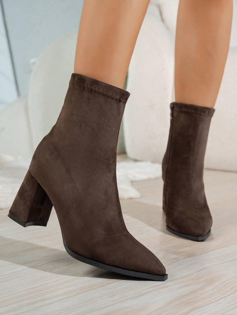 Evelyn | Suede Ankle Boots with Block Heel and Pointed Toe