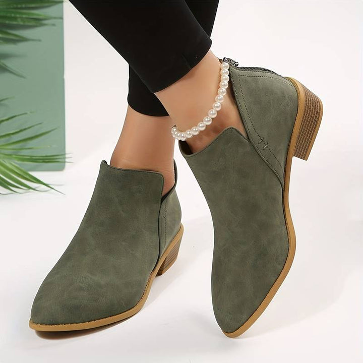 Vera | Suede Ankle Boots with Pointed Toe and Block Heel