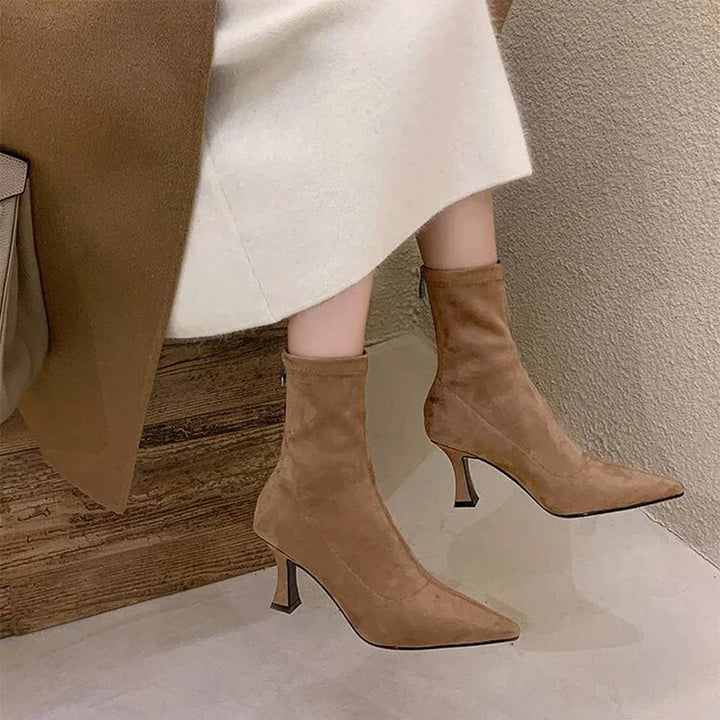 Alina | Suede Pointed Toe Heeled Ankle Boots with Stiletto Heel