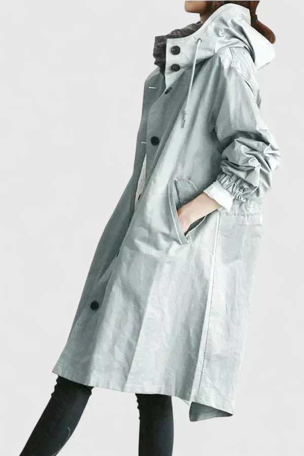 Millie | Relaxed Hooded Longline Coat With Button Front and Utility Pockets