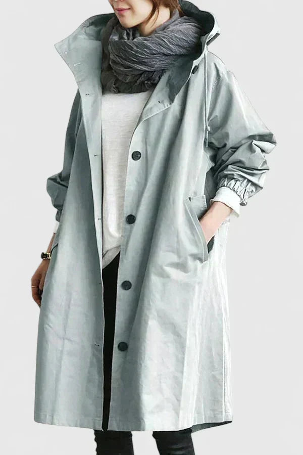 Millie | Relaxed Hooded Longline Coat With Button Front and Utility Pockets