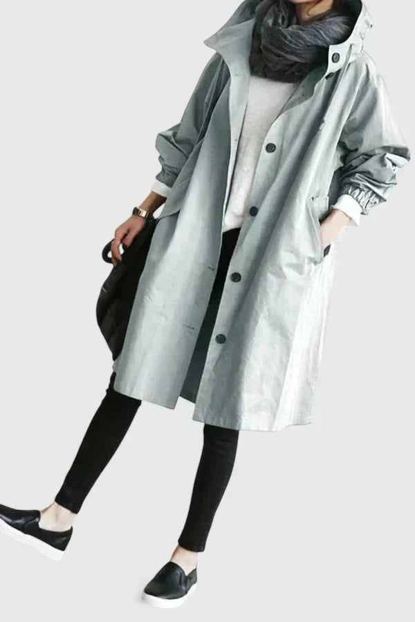 Millie | Relaxed Hooded Longline Coat With Button Front and Utility Pockets