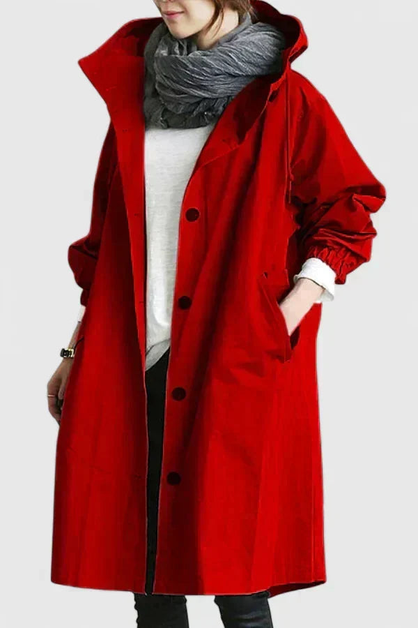 Millie | Relaxed Hooded Longline Coat With Button Front and Utility Pockets