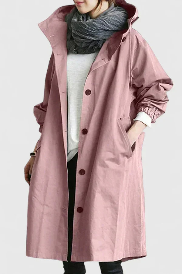 Millie | Relaxed Hooded Longline Coat With Button Front and Utility Pockets