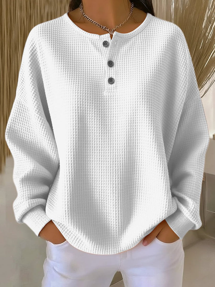 Lowri | Waffle Knit Sweatshirt with Henley Neckline and Drop Shoulders