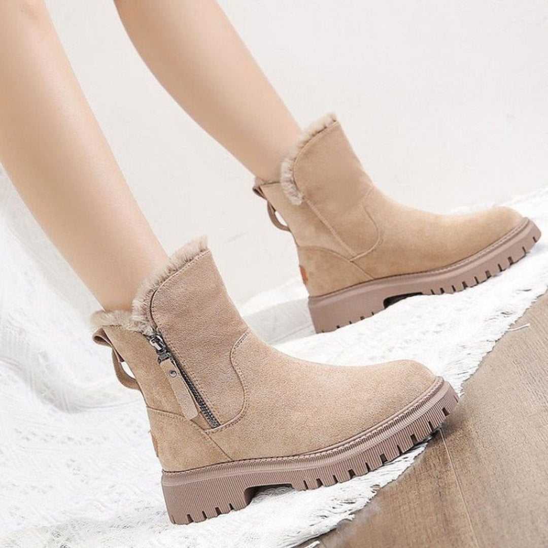 Malaya | Women's Suede Ankle Boots with Fleece Lining and Chunky Sole
