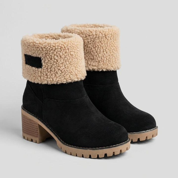 Luciana | Warm Suede Winter Boots with Sherpa Cuff and Block Heel