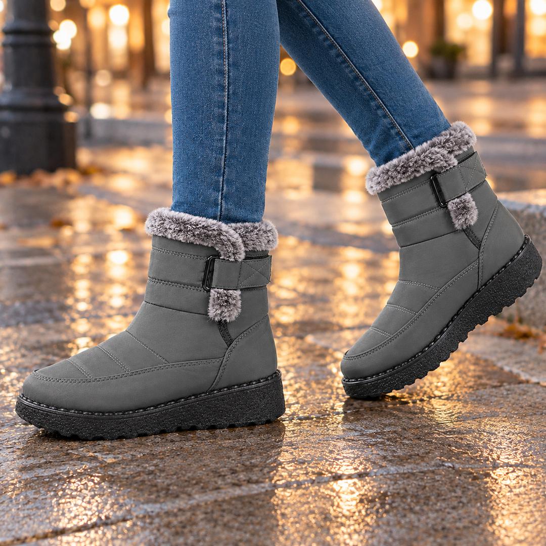 Elliana | Warm Winter Ankle Boots with Fur Collar and Buckle Strap