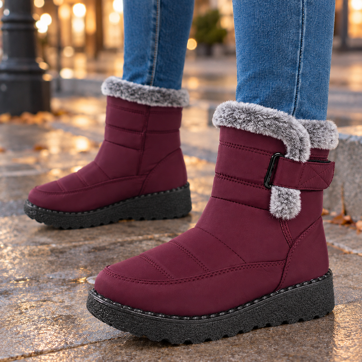 Elliana | Warm Winter Ankle Boots with Fur Collar and Buckle Strap