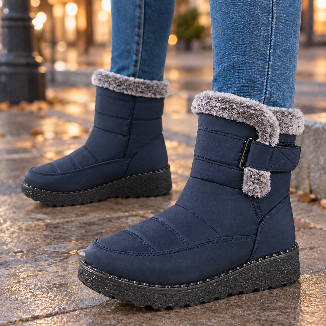Elliana | Warm Winter Ankle Boots with Fur Collar and Buckle Strap