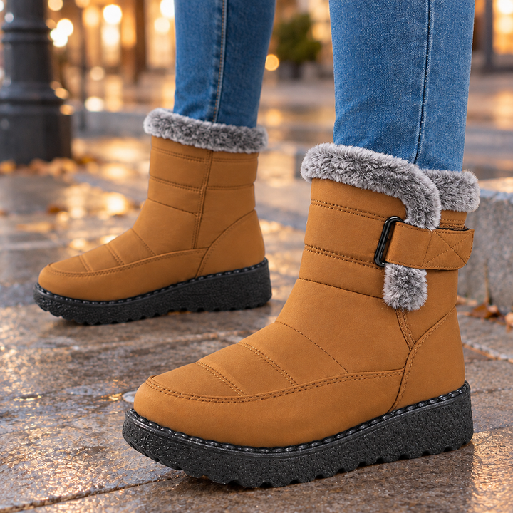 Elliana | Warm Winter Ankle Boots with Fur Collar and Buckle Strap
