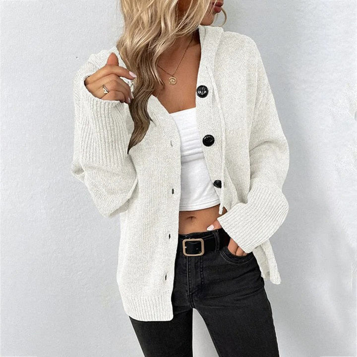 Bethan | Relaxed Hooded Knit Cardigan with Large Button Closure