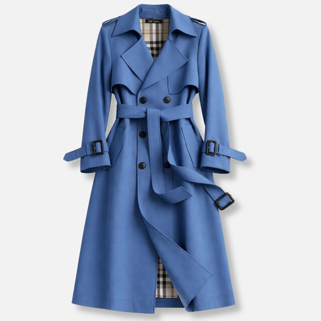 Blythe | Women's Double Breasted Long Trench Coat with Check Lining and Belt