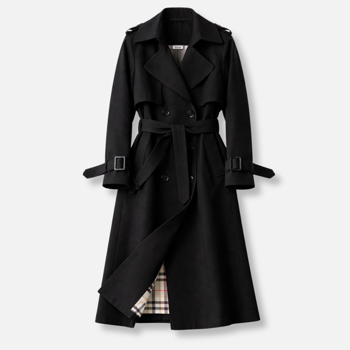 Blythe | Women's Double Breasted Long Trench Coat with Check Lining and Belt