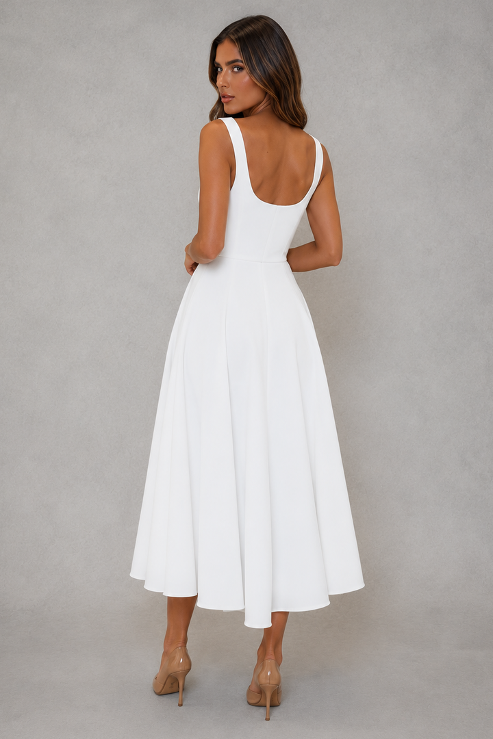 Leandra | Autumn Square Neck Midi Office Attire Dress
