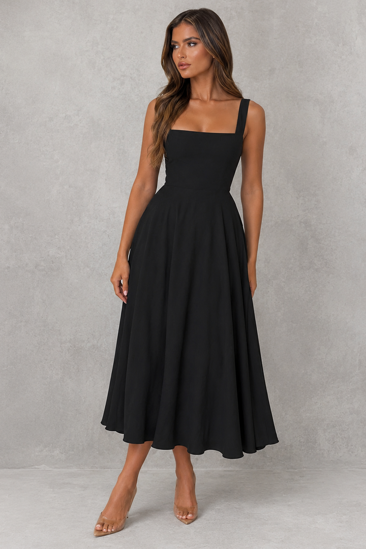 Leandra | Autumn Square Neck Midi Office Attire Dress