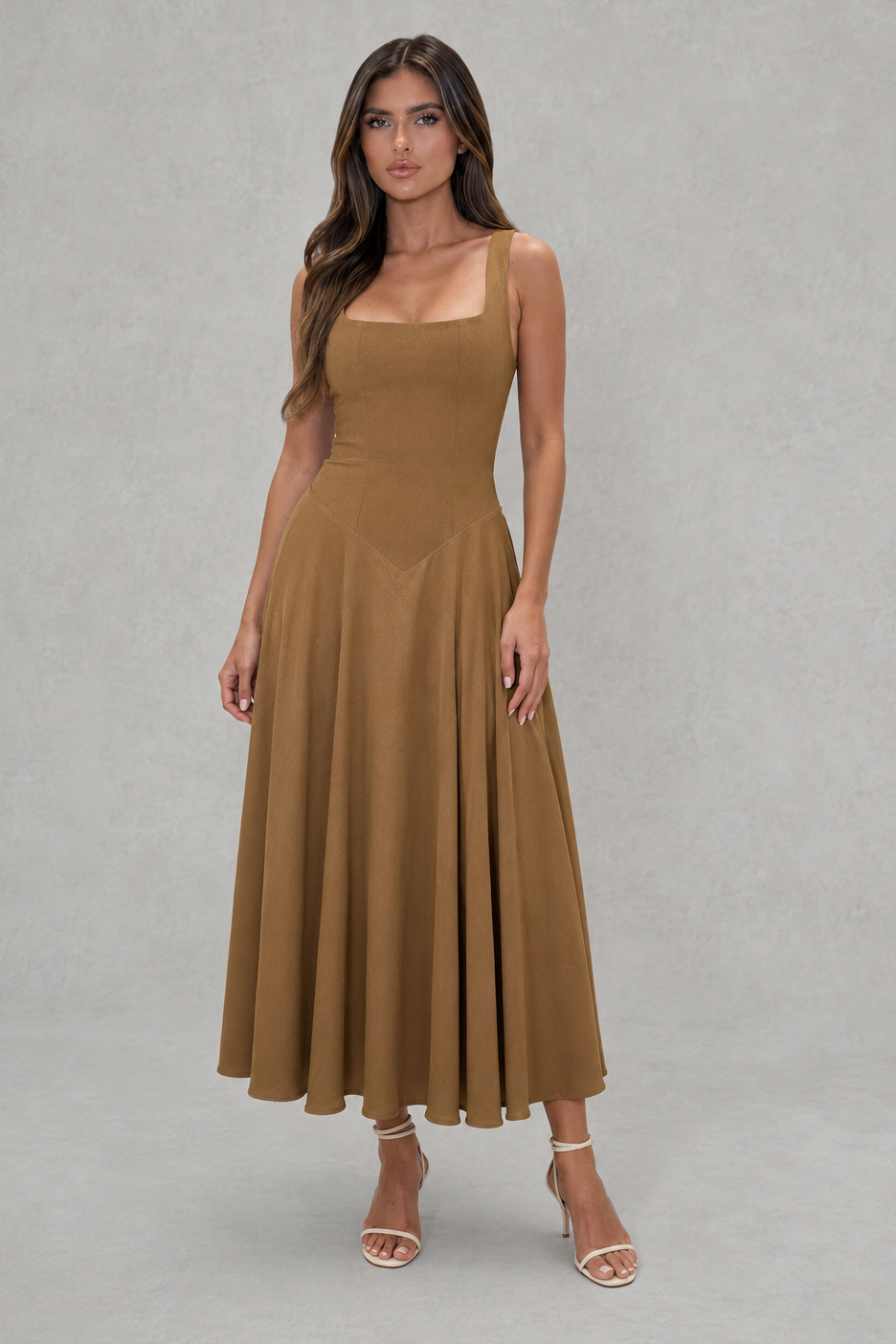 Leandra | Autumn Square Neck Midi Office Attire Dress