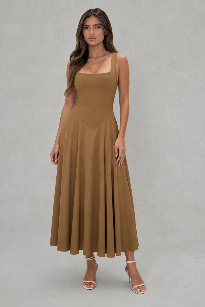 Leandra | Autumn Square Neck Midi Office Attire Dress