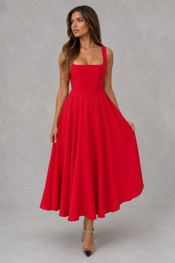 Leandra | Autumn Square Neck Midi Office Attire Dress
