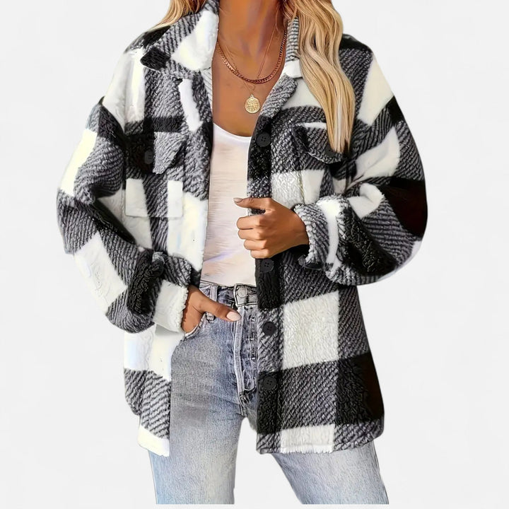 Kairi | Women's Plush Sherpa Checkered Shirt Jacket