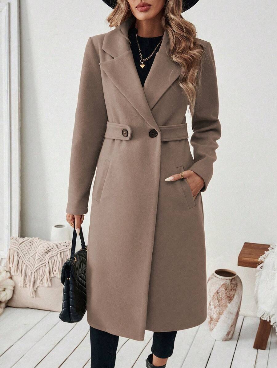 Buffy | Women's Tailored Wool Coat with Belted Waist and Side Pockets