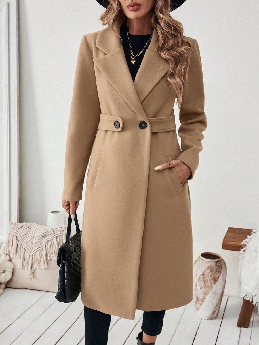 Buffy | Women's Tailored Wool Coat with Belted Waist and Side Pockets