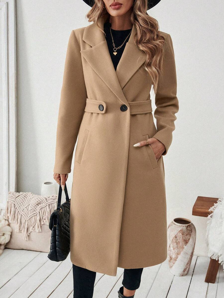 Buffy | Women's Tailored Wool Coat with Belted Waist and Side Pockets