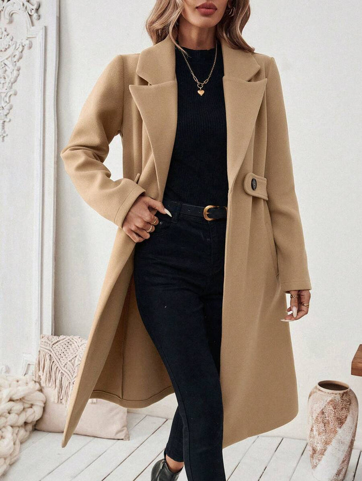 Buffy | Women's Tailored Wool Coat with Belted Waist and Side Pockets