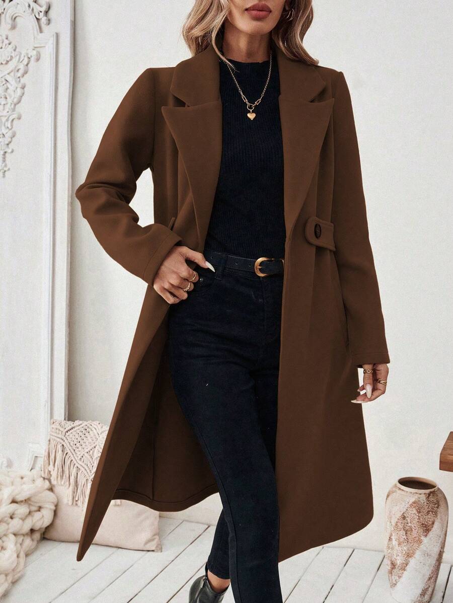 Buffy | Women's Tailored Wool Coat with Belted Waist and Side Pockets