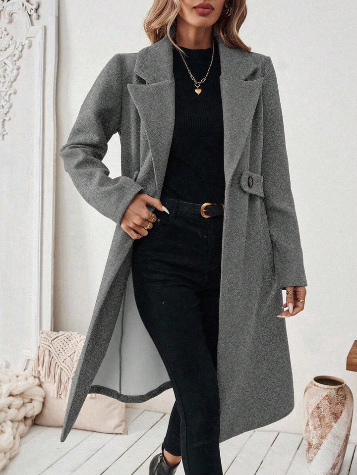 Buffy | Women's Tailored Wool Coat with Belted Waist and Side Pockets