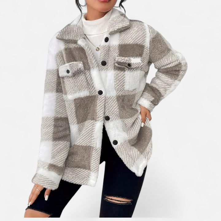 Kairi | Women's Plush Sherpa Checkered Shirt Jacket