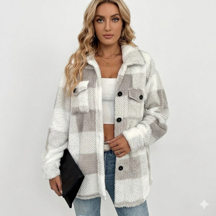 Kairi | Women's Plush Sherpa Checkered Shirt Jacket