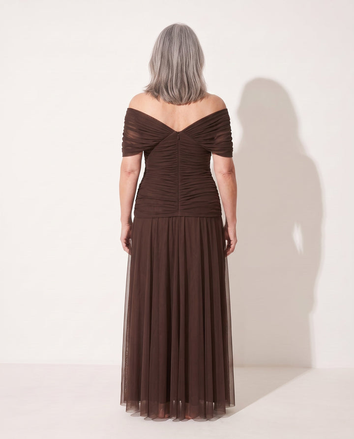 Marta | Bebe Off Shoulder Ruched Autumn Evening Dress