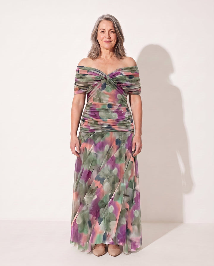 Marta | Bebe Off Shoulder Ruched Autumn Evening Dress
