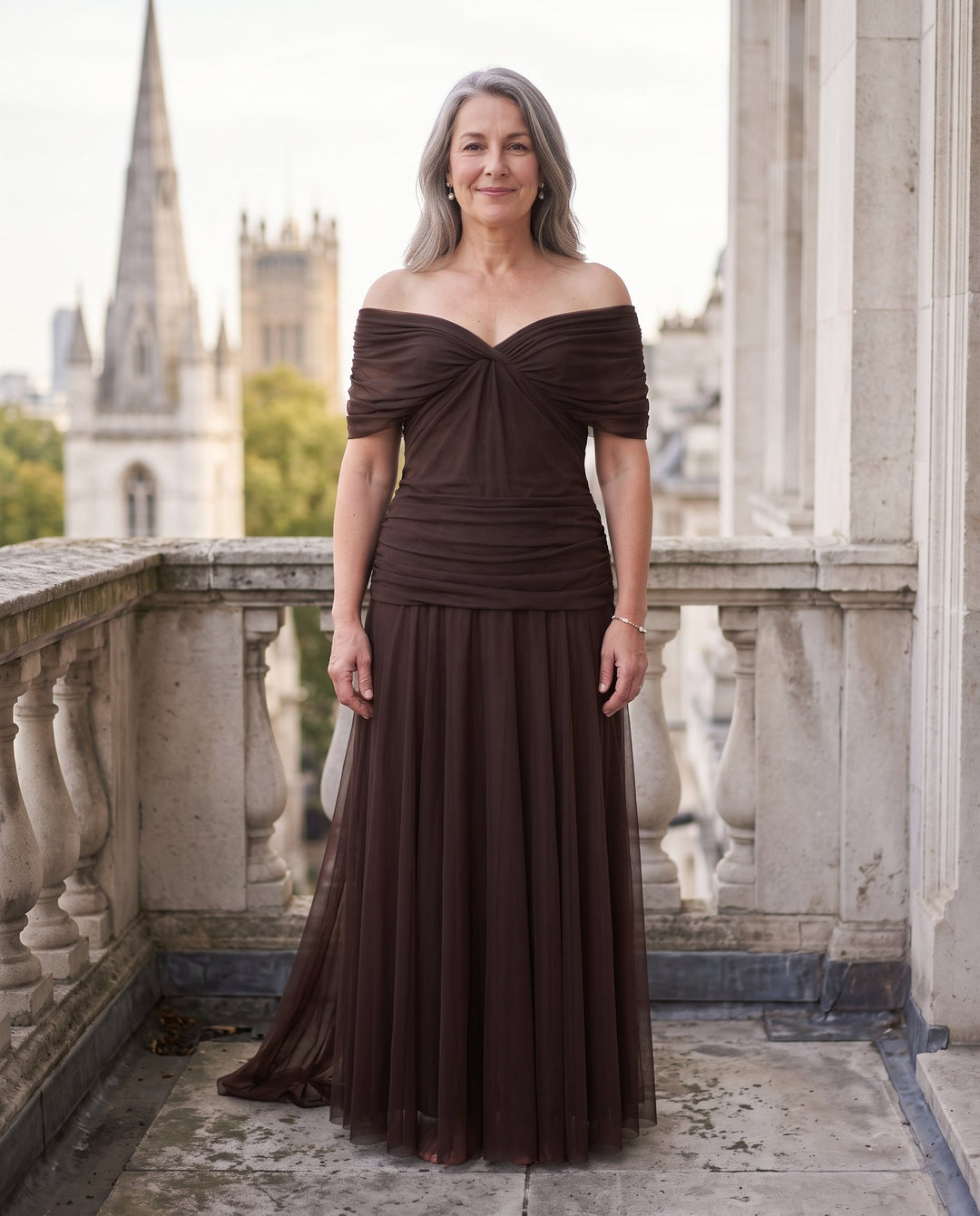 Marta | Bebe Off Shoulder Ruched Autumn Evening Dress