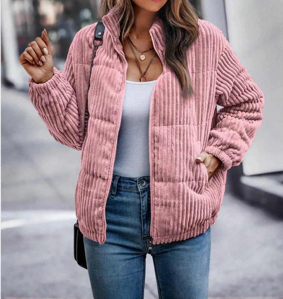Madisyn | Women's Ribbed Puffer Jacket with Stand Collar and Side Pockets