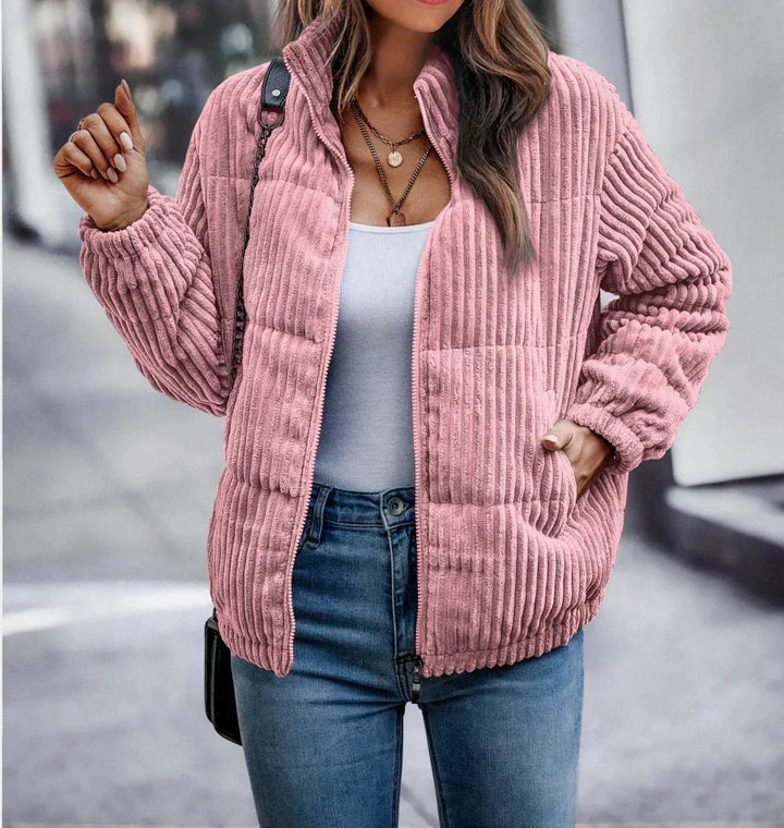 Madisyn | Women's Ribbed Puffer Jacket with Stand Collar and Side Pockets