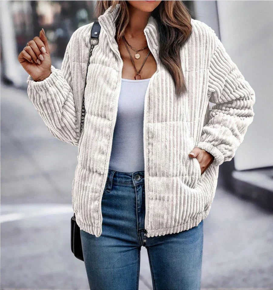 Madisyn | Women's Ribbed Puffer Jacket with Stand Collar and Side Pockets
