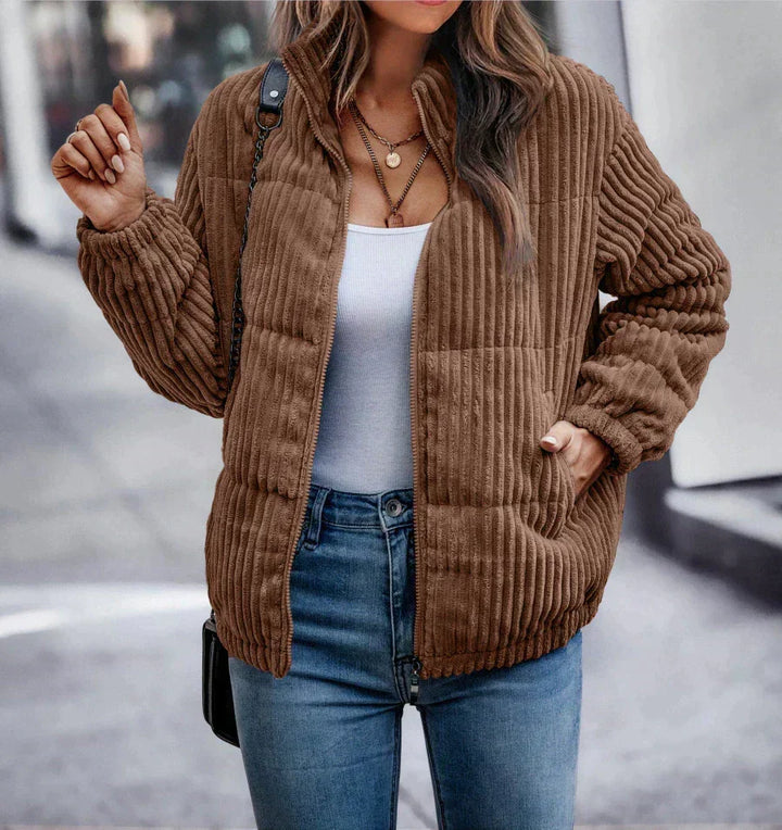 Madisyn | Women's Ribbed Puffer Jacket with Stand Collar and Side Pockets