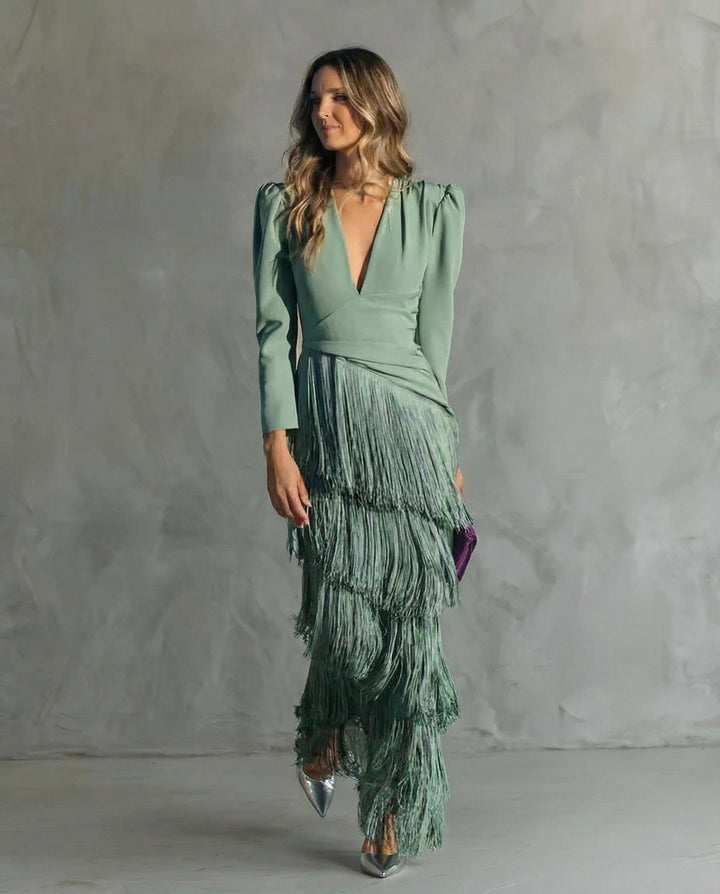 Gabriela | Elegant Dress with Fringe Sleeves