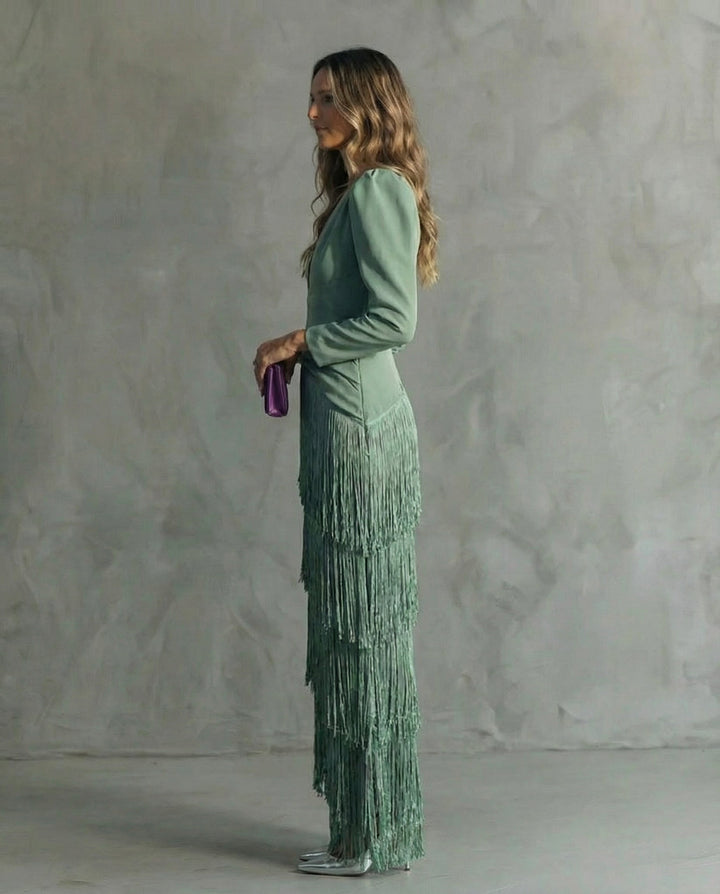 Gabriela | Elegant Dress with Fringe Sleeves