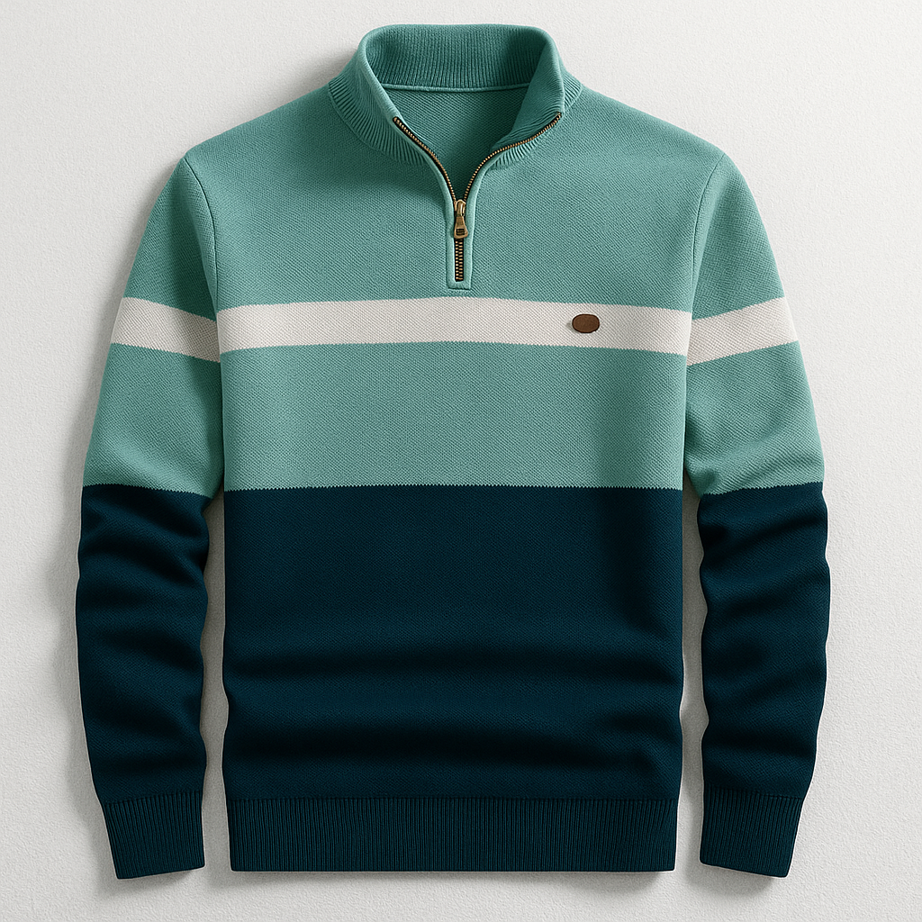 John | Men's Colour Block Quarter-Zip Sweater
